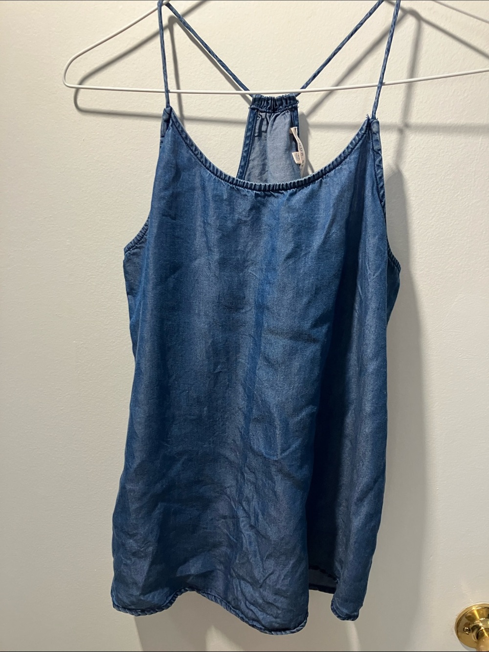 Washed Blue Denim-Look Spaghetti Strap Camisole